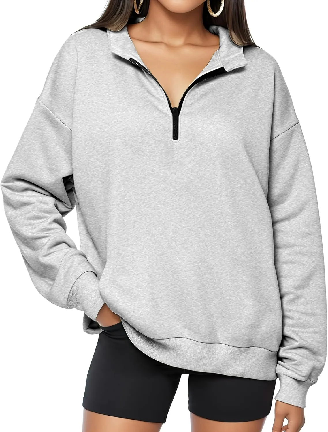 Oversized Sweatshirts for Women, Zip Up Hoodie Pullover Long Sleeves, Womens Sweatshirts Trendy Fashion Outfit Clothes