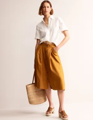 Petra Linen Midi Skirt-Bronze Brown