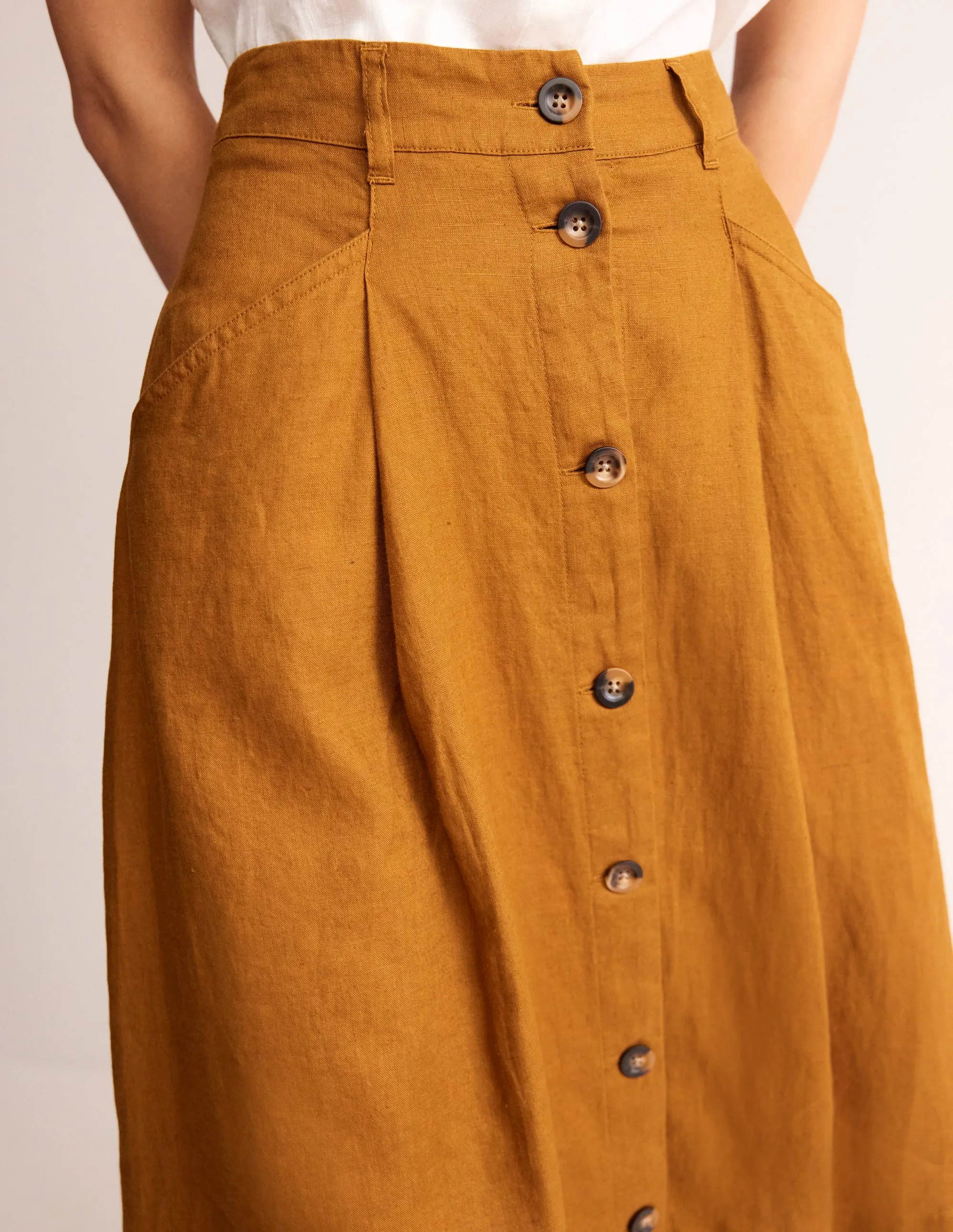 Petra Linen Midi Skirt-Bronze Brown