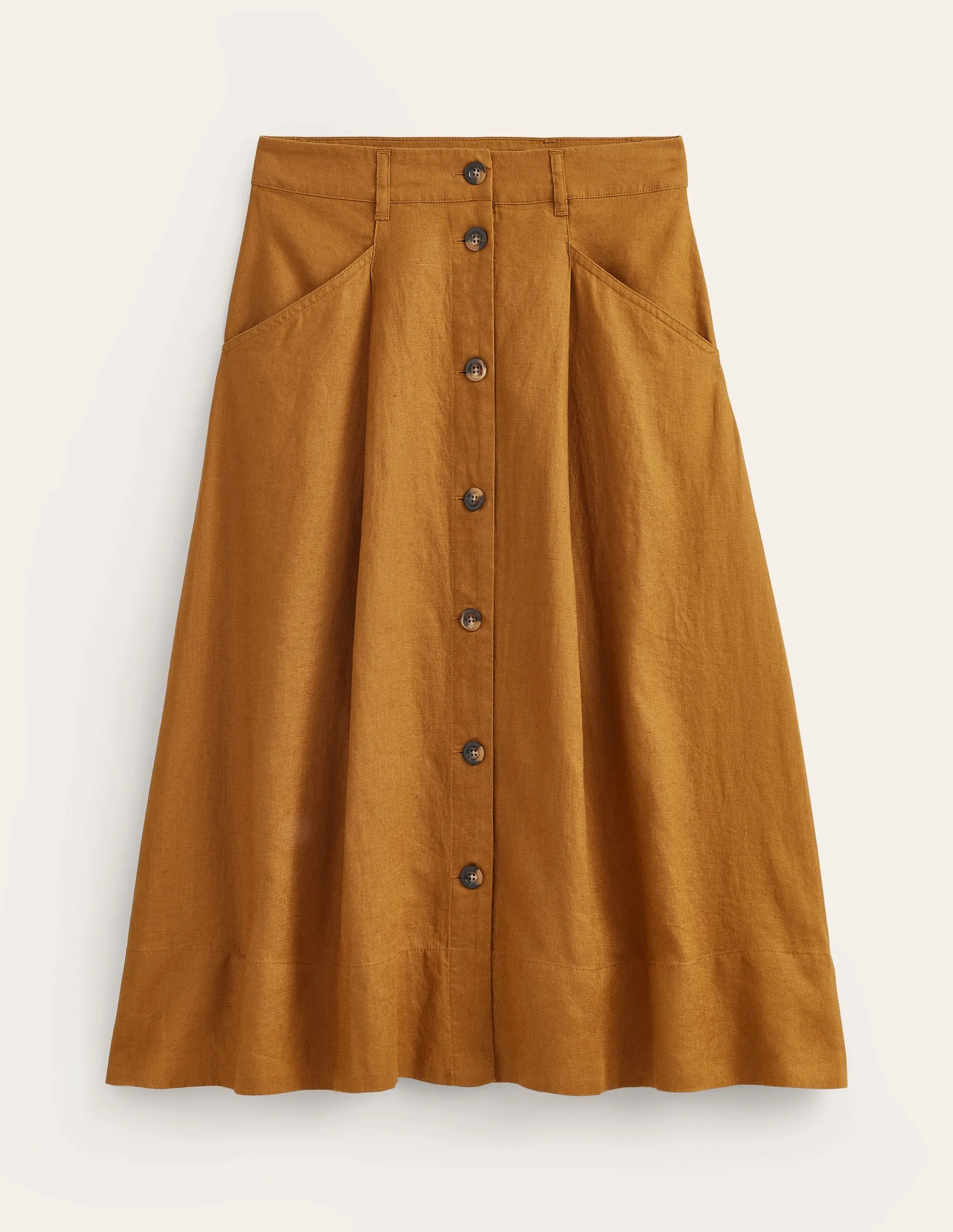Petra Linen Midi Skirt-Bronze Brown