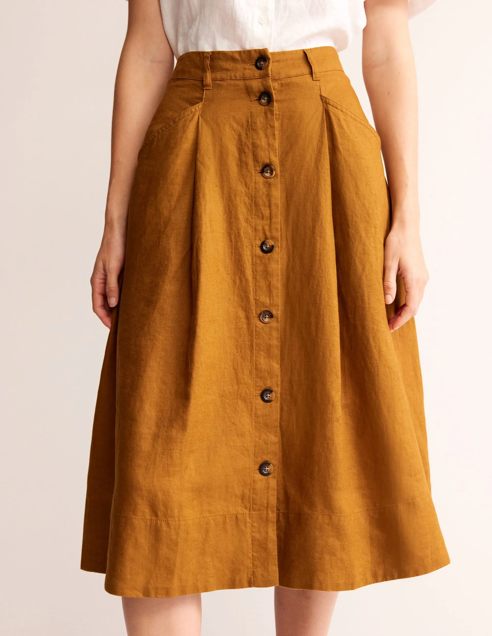 Petra Linen Midi Skirt-Bronze Brown
