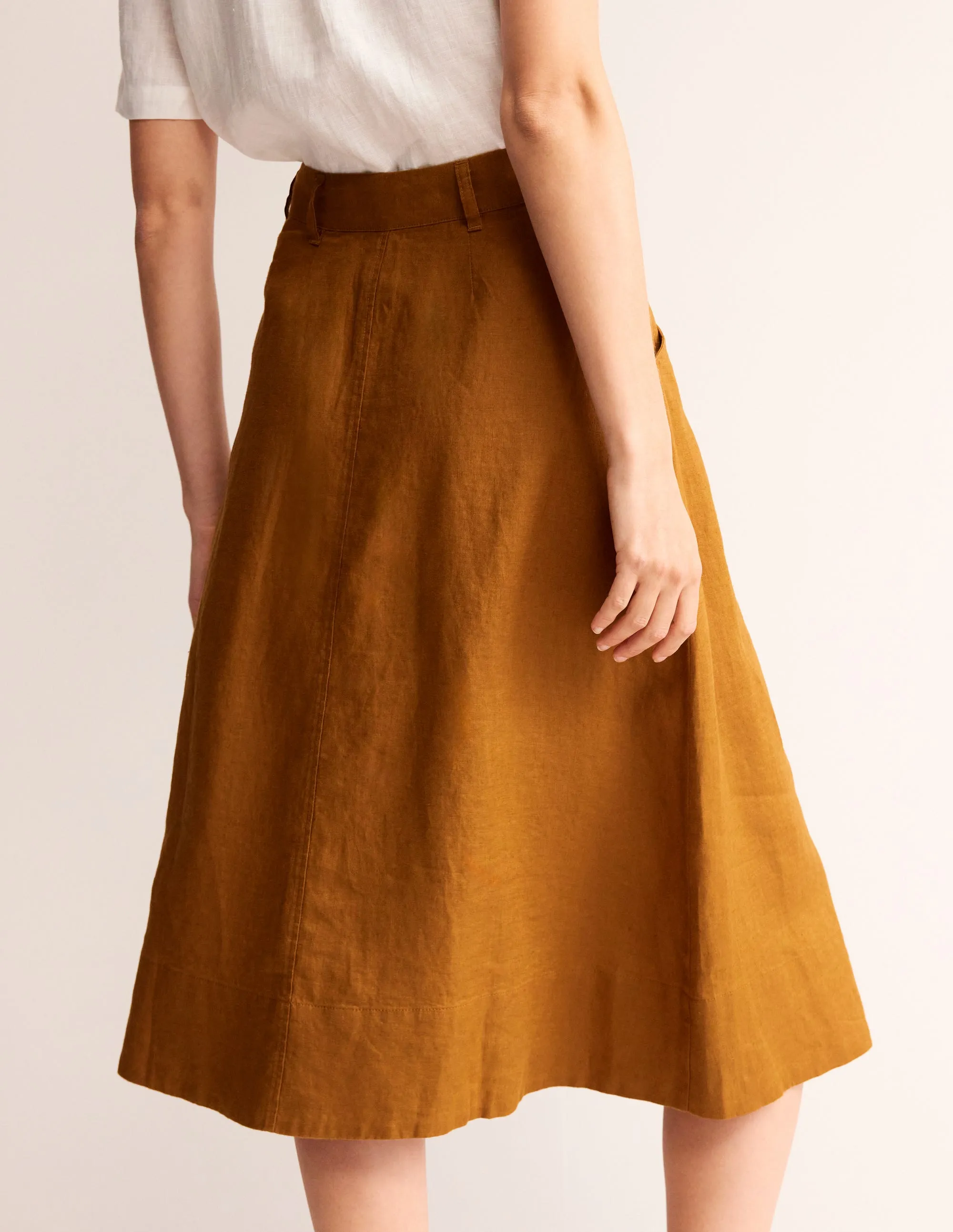 Petra Linen Midi Skirt-Bronze Brown