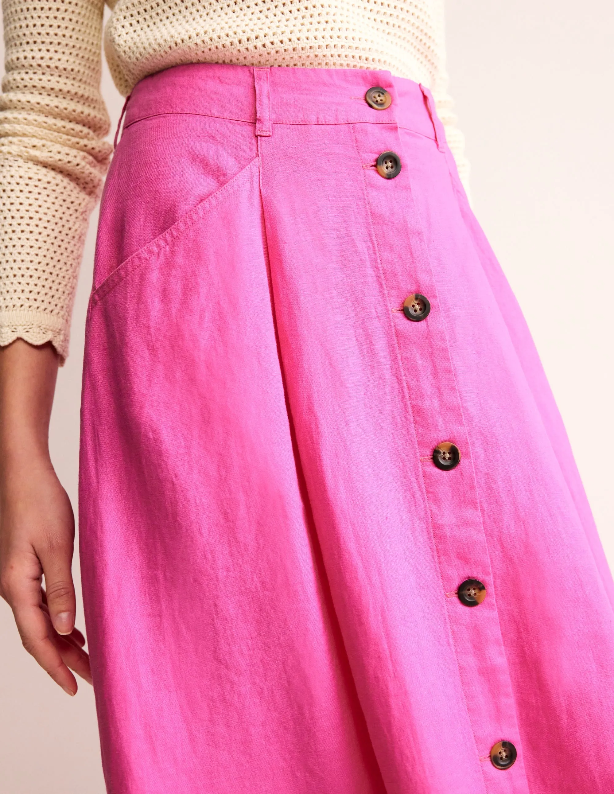 Petra Linen Midi Skirt-Pop Pansy