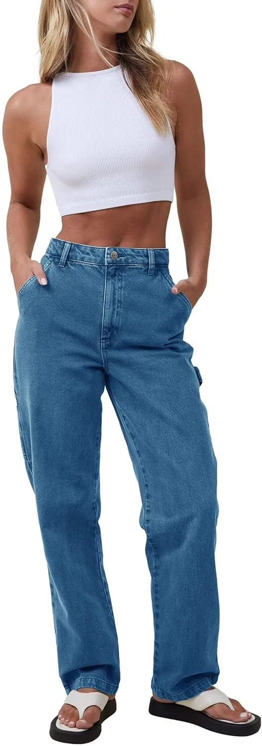 PLNOTME Women's High Waisted Boyfriend Jeans Straight Leg Casual Trendy Denim Pants with Pockets