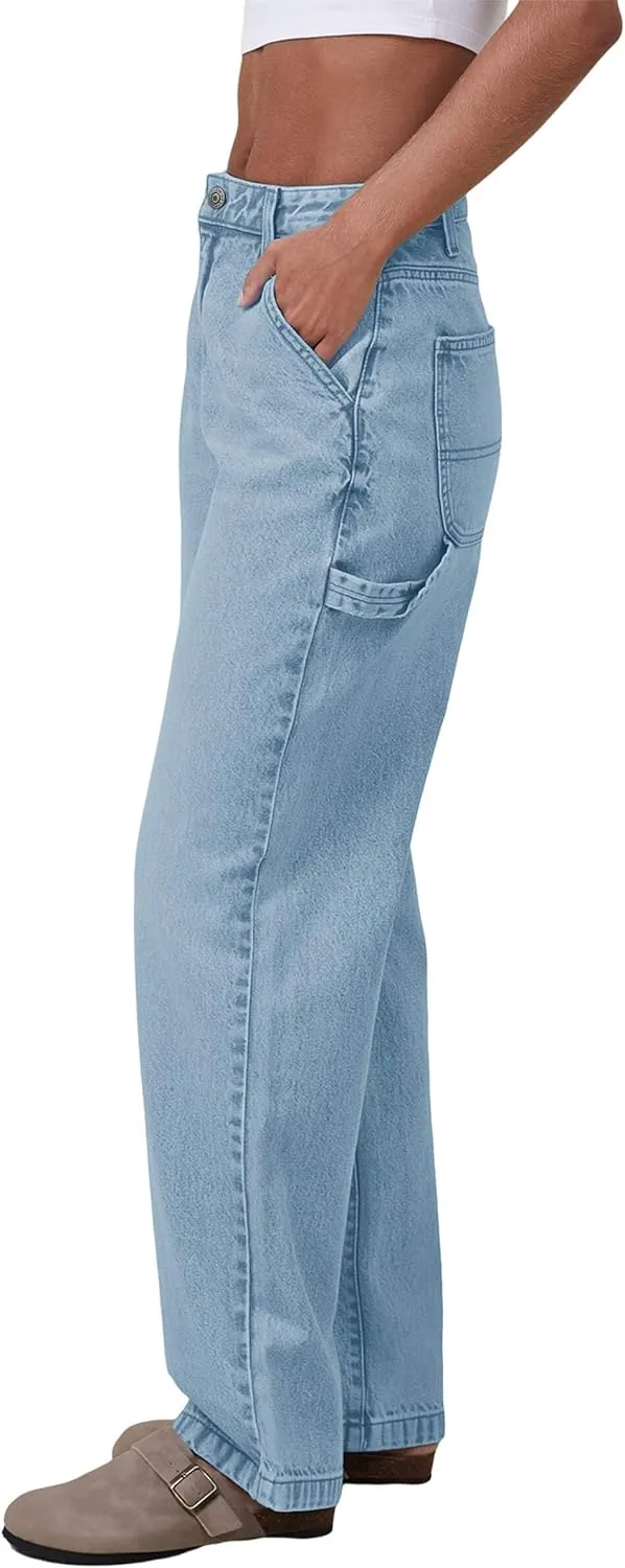PLNOTME Women's High Waisted Boyfriend Jeans Straight Leg Casual Trendy Denim Pants with Pockets