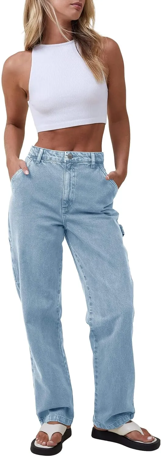 PLNOTME Women's High Waisted Boyfriend Jeans Straight Leg Casual Trendy Denim Pants with Pockets