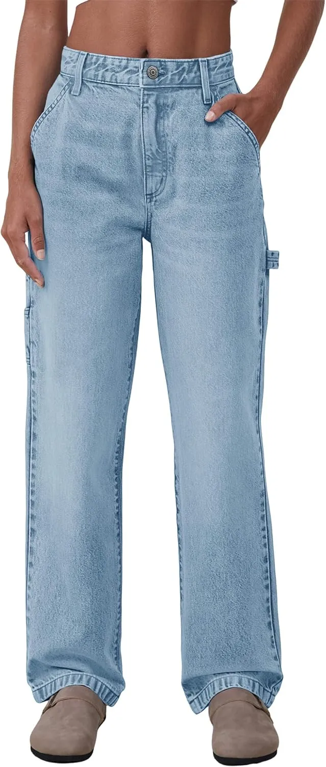 PLNOTME Women's High Waisted Boyfriend Jeans Straight Leg Casual Trendy Denim Pants with Pockets