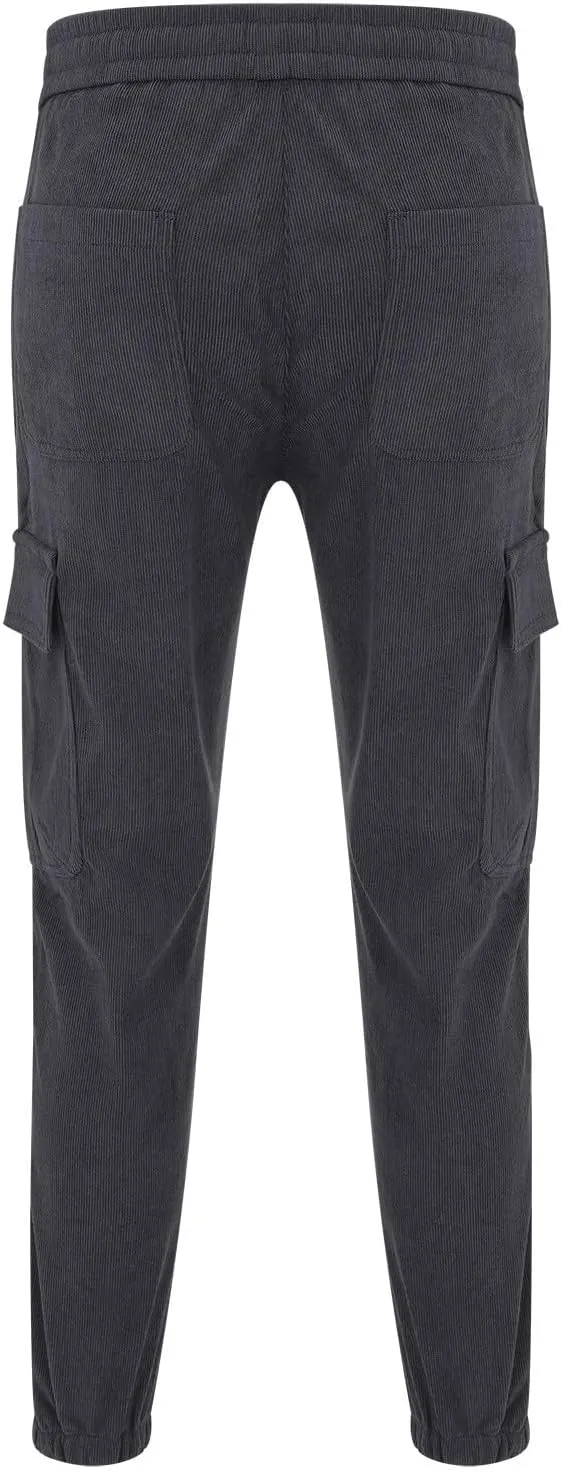 Plus Size Corduroy Cargo Pants Men Pocket Elastic String Waist Sweatpants Warm Casual Sports Tapered Jogger Trousers