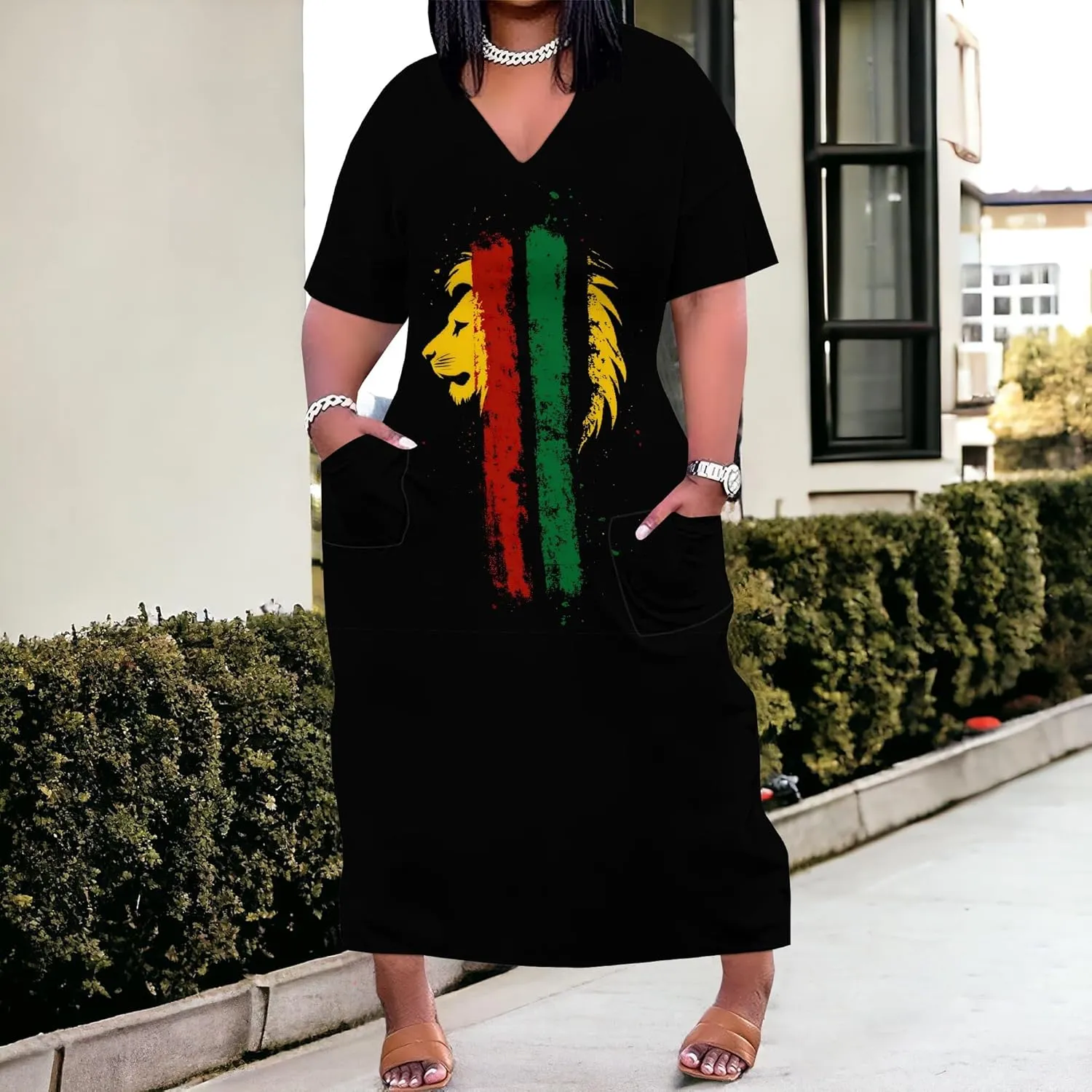 Plus Size Dresses for Curvy Women 2025 Summer Leopard Short Sleeve T Shirt Midi Dress with Pockets