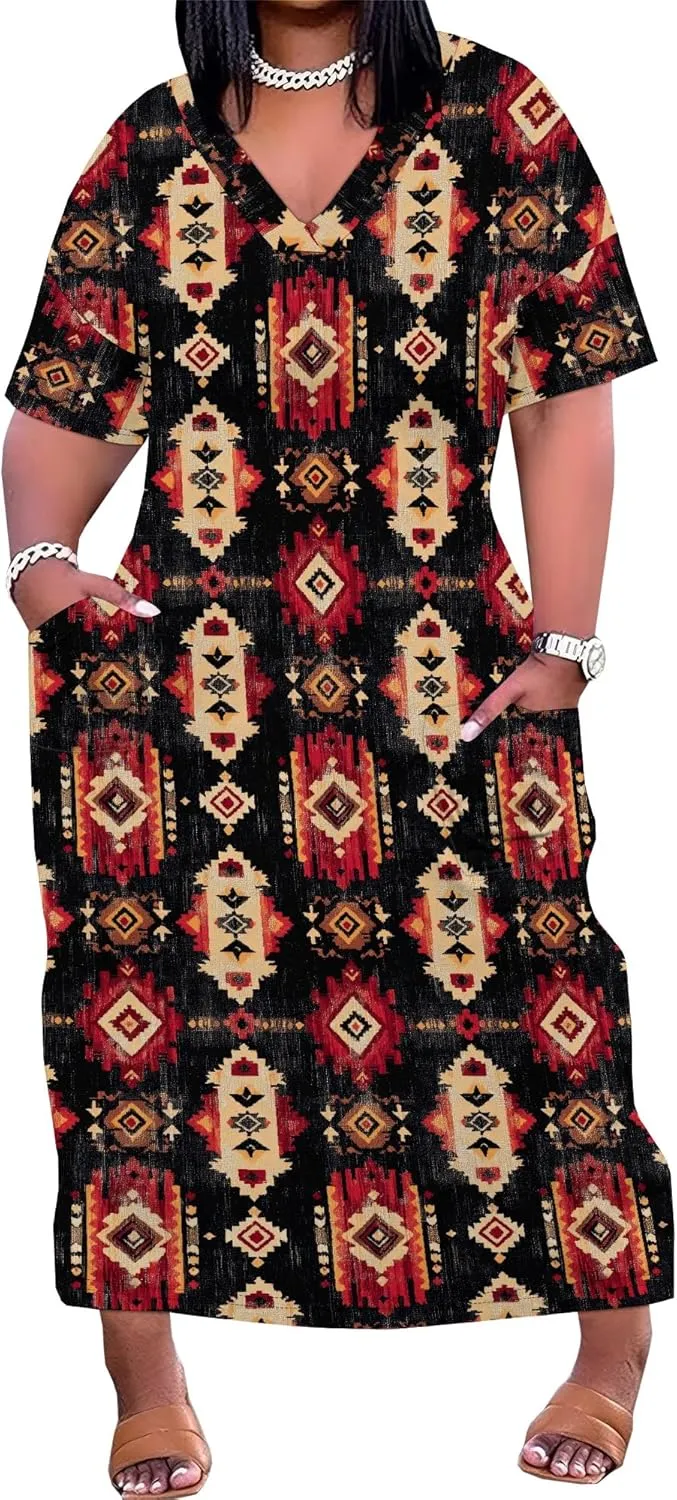 Plus Size Dresses for Curvy Women 2025 Summer Leopard Short Sleeve T Shirt Midi Dress with Pockets