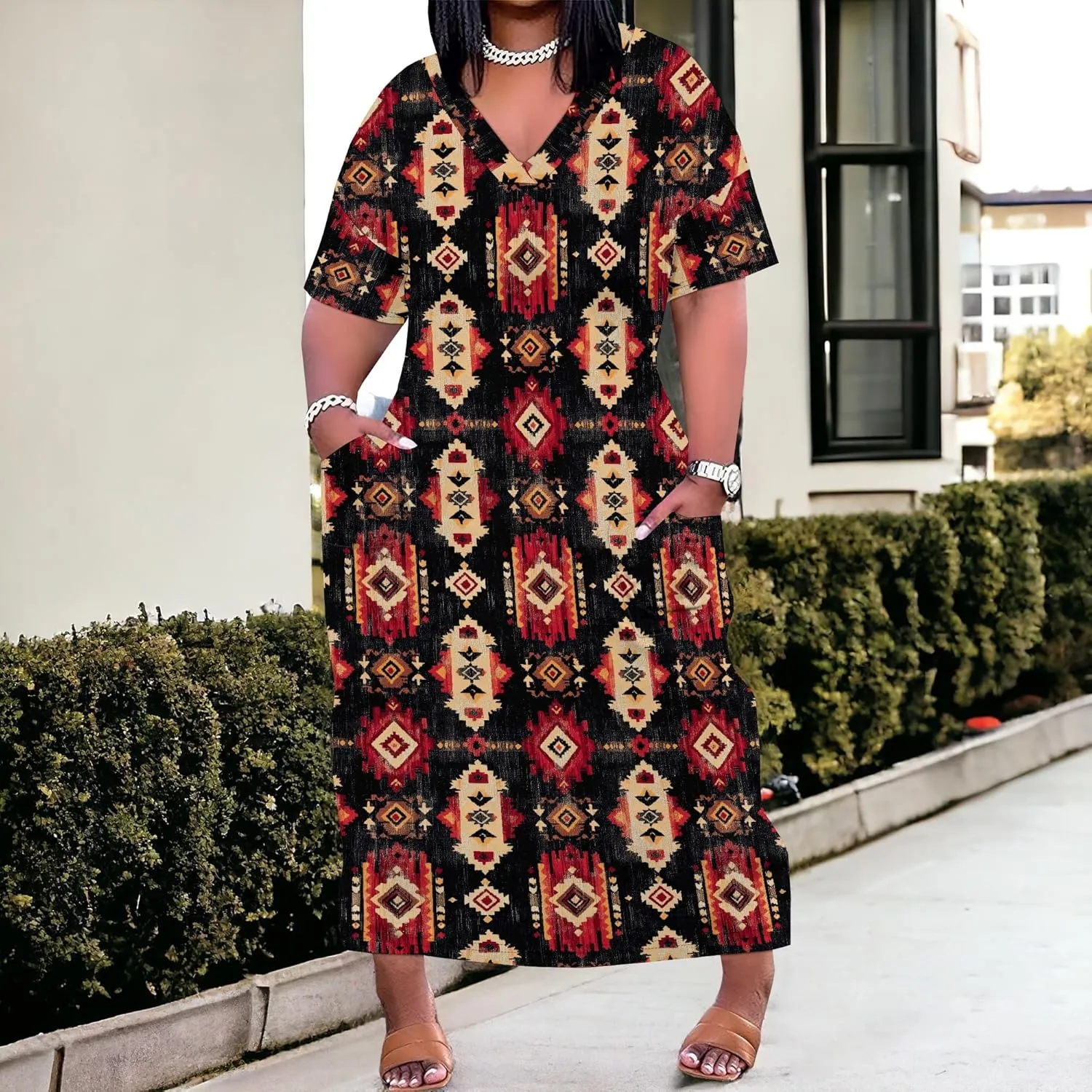 Plus Size Dresses for Curvy Women 2025 Summer Leopard Short Sleeve T Shirt Midi Dress with Pockets