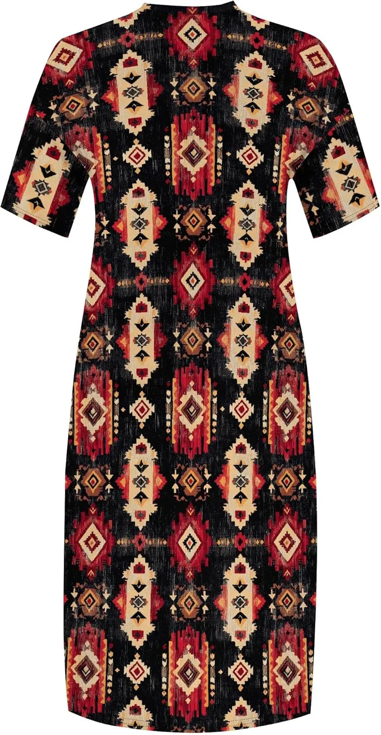 Plus Size Dresses for Curvy Women 2025 Summer Leopard Short Sleeve T Shirt Midi Dress with Pockets