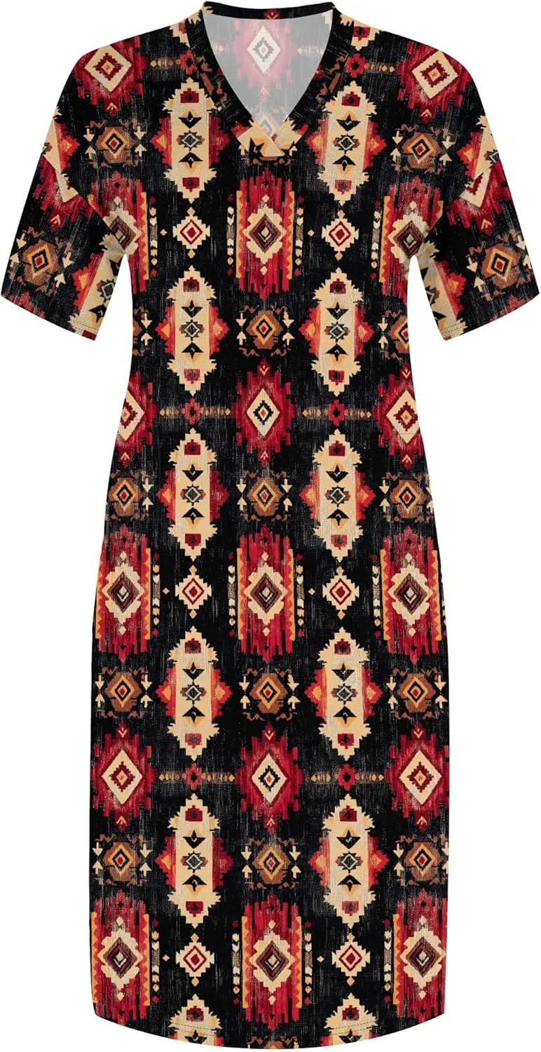 Plus Size Dresses for Curvy Women 2025 Summer Leopard Short Sleeve T Shirt Midi Dress with Pockets