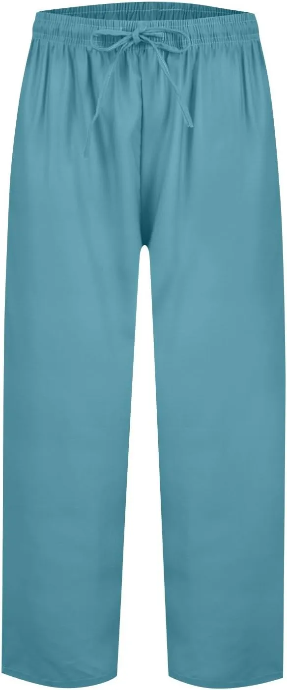 Plus Size Pants for Women Summer Drawstring High Waist Straight Leg Slacks Solid Color Travel Trousers with Pockets