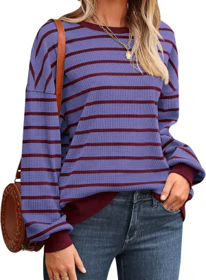 PRETTYGARDEN Oversized Sweatshirt For Women Crewneck Long Sleeve Striped Shirt Casual Fall Preppy Clothes Y2K Pullover Tops