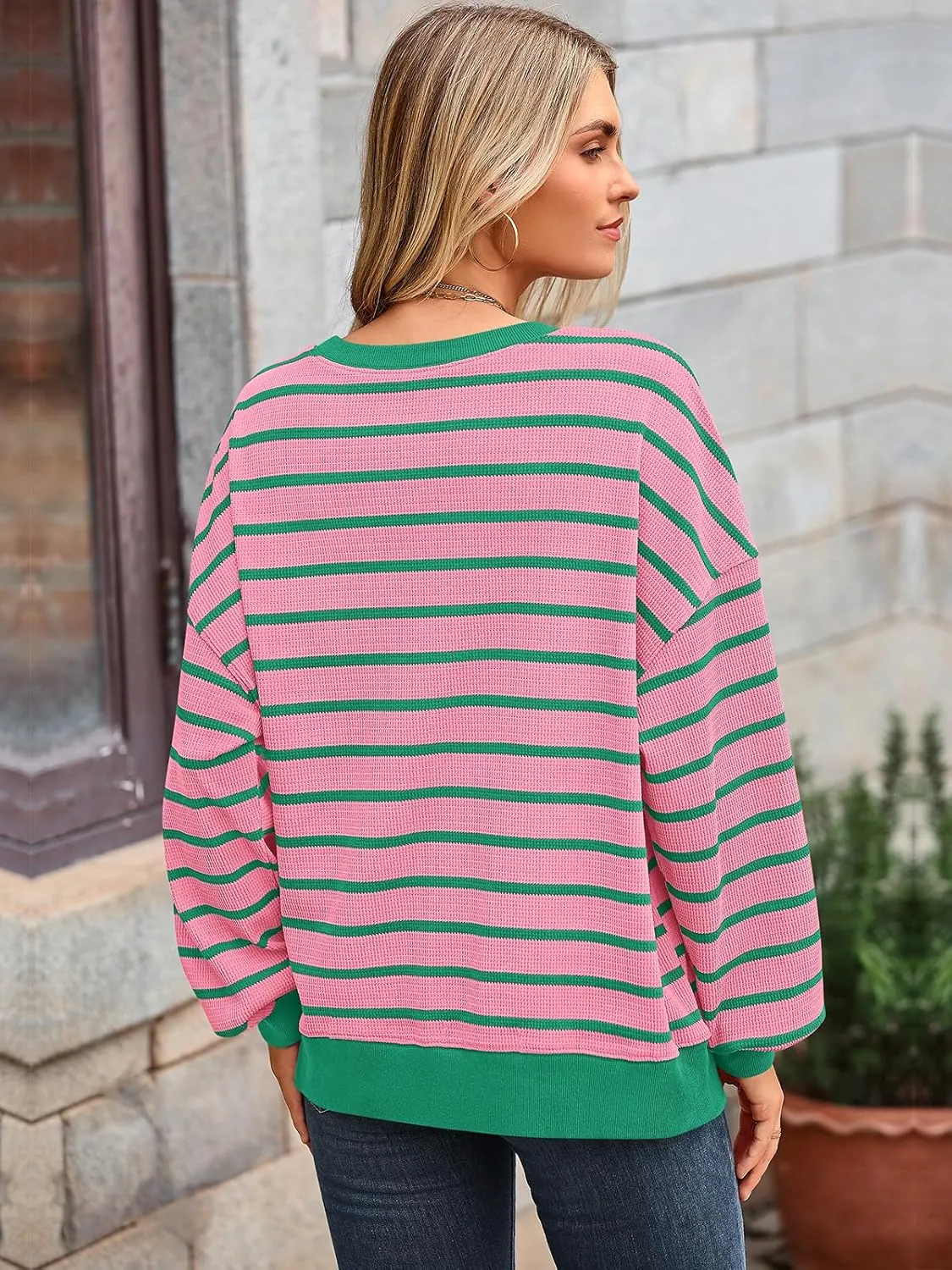 PRETTYGARDEN Oversized Sweatshirt For Women Crewneck Long Sleeve Striped Shirt Casual Fall Preppy Clothes Y2K Pullover Tops