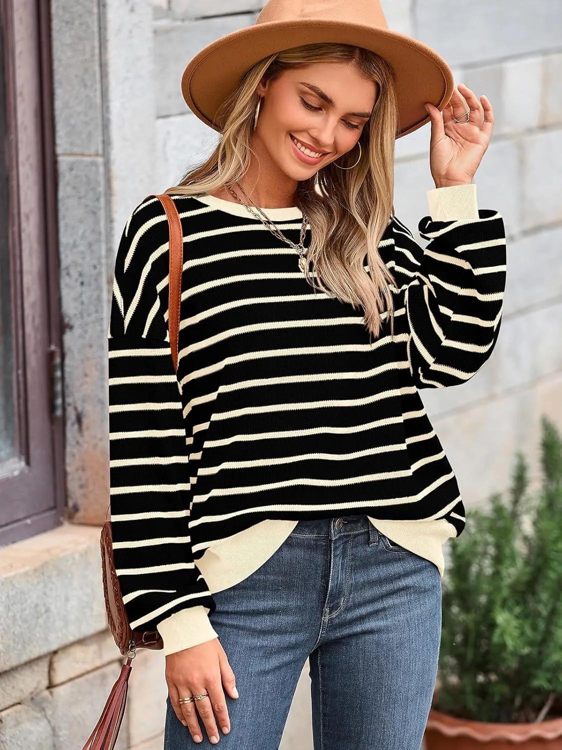 PRETTYGARDEN Oversized Sweatshirt For Women Crewneck Long Sleeve Striped Shirt Casual Fall Preppy Clothes Y2K Pullover Tops