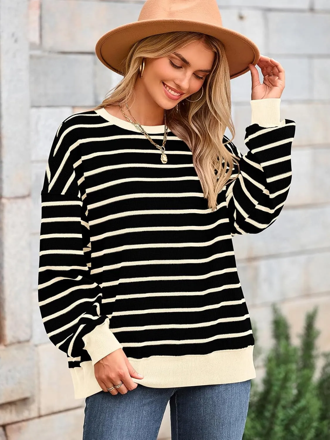 PRETTYGARDEN Oversized Sweatshirt For Women Crewneck Long Sleeve Striped Shirt Casual Fall Preppy Clothes Y2K Pullover Tops