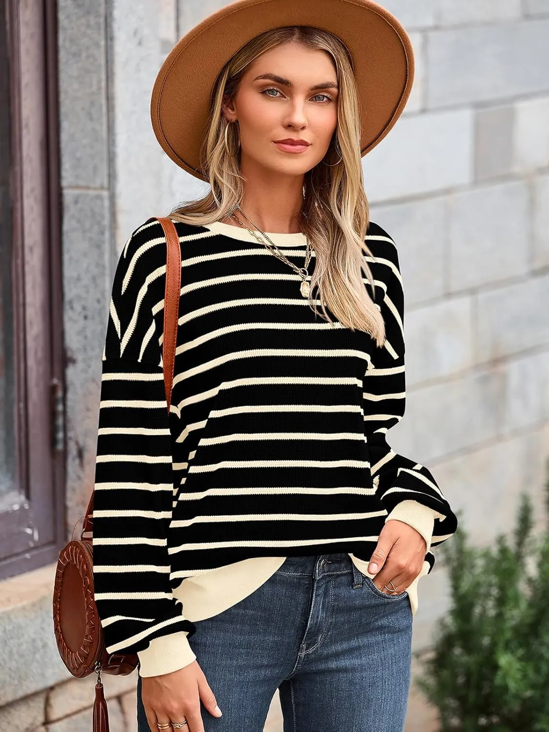 PRETTYGARDEN Oversized Sweatshirt For Women Crewneck Long Sleeve Striped Shirt Casual Fall Preppy Clothes Y2K Pullover Tops