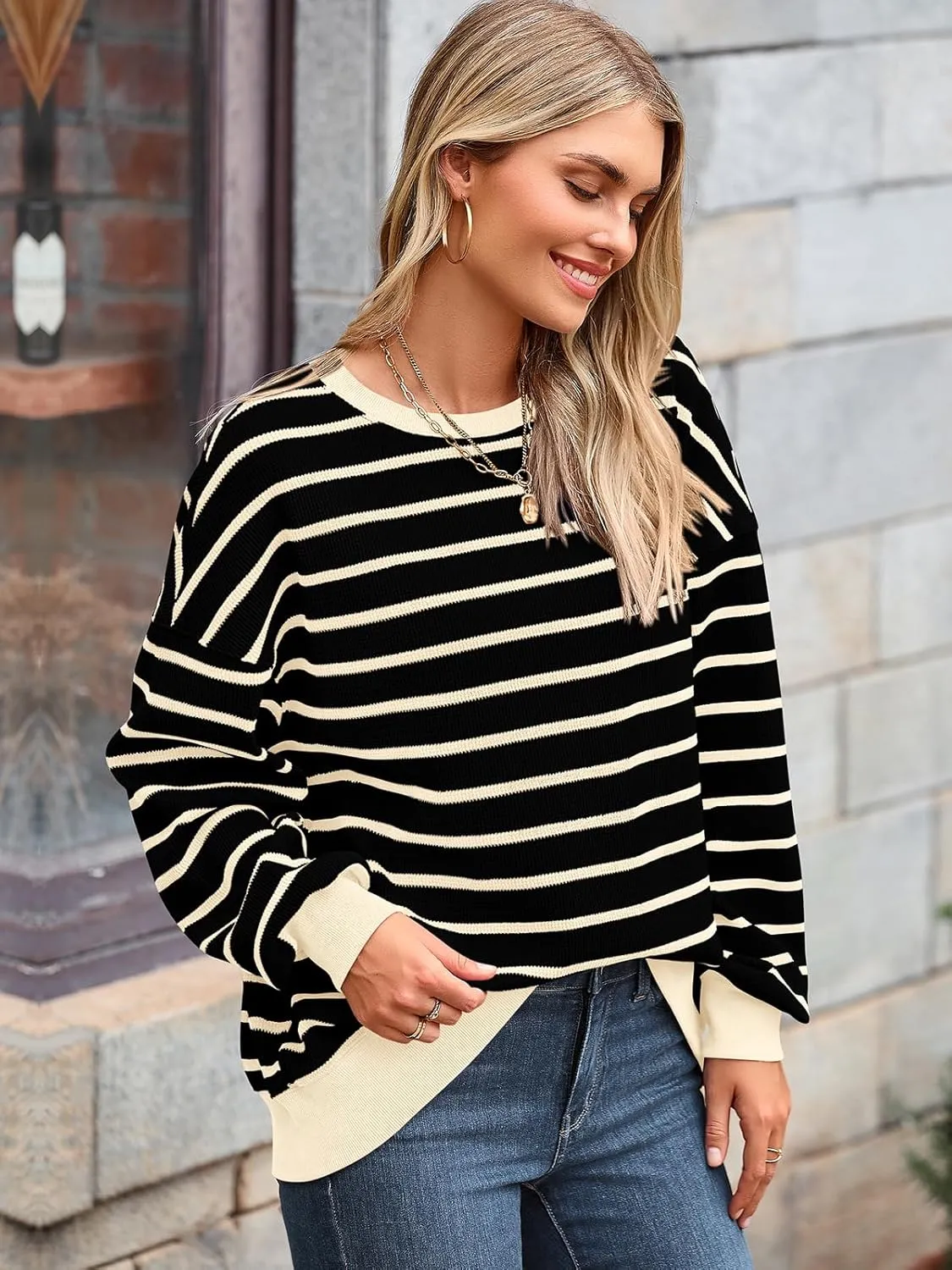 PRETTYGARDEN Oversized Sweatshirt For Women Crewneck Long Sleeve Striped Shirt Casual Fall Preppy Clothes Y2K Pullover Tops