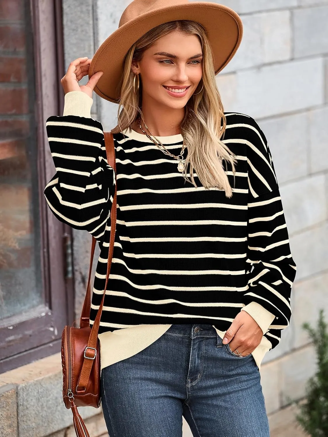 PRETTYGARDEN Oversized Sweatshirt For Women Crewneck Long Sleeve Striped Shirt Casual Fall Preppy Clothes Y2K Pullover Tops