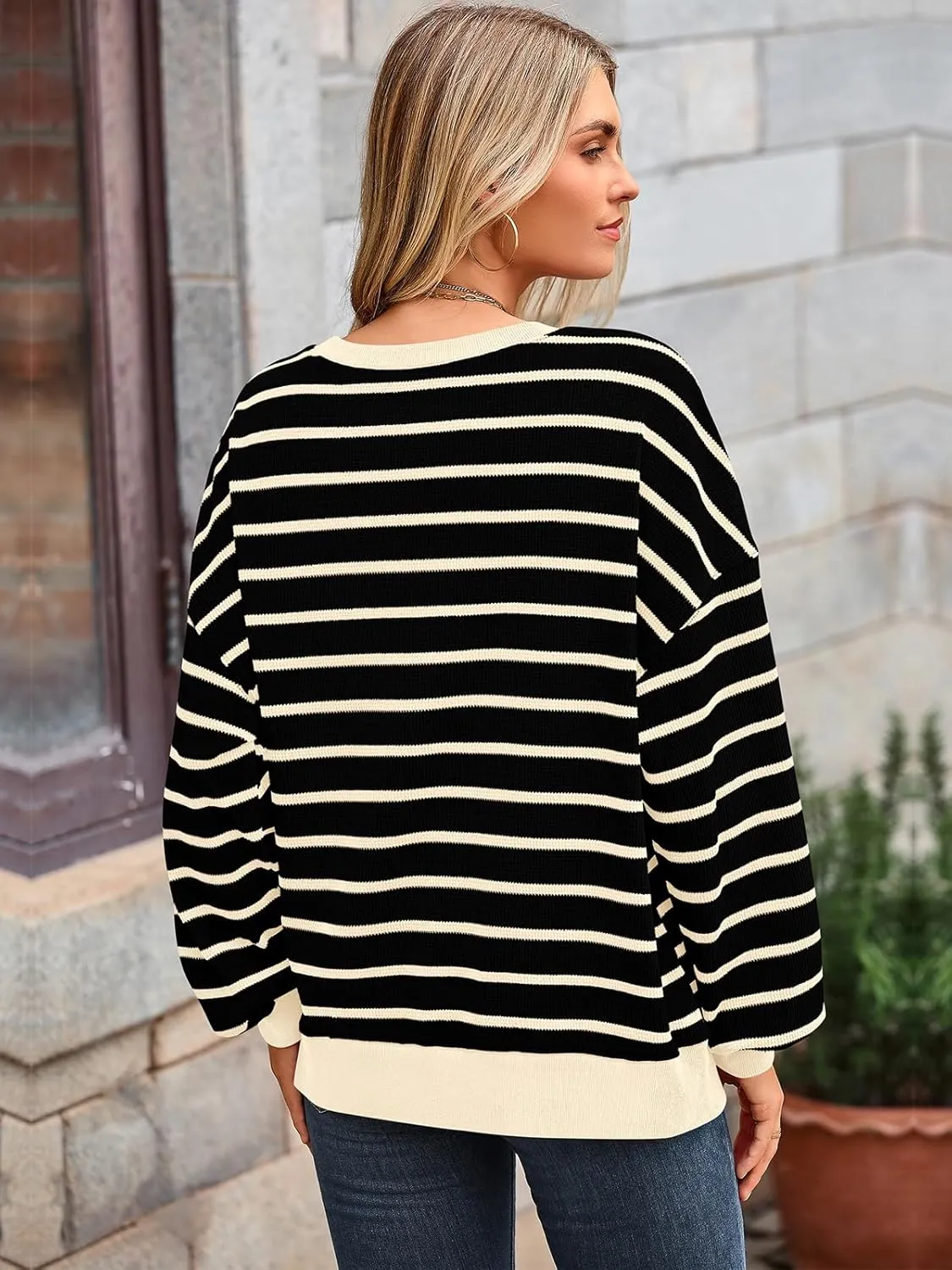 PRETTYGARDEN Oversized Sweatshirt For Women Crewneck Long Sleeve Striped Shirt Casual Fall Preppy Clothes Y2K Pullover Tops