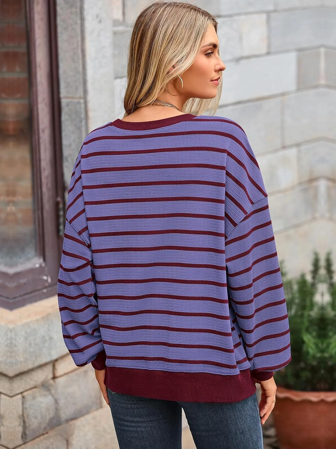 PRETTYGARDEN Oversized Sweatshirt For Women Crewneck Long Sleeve Striped Shirt Casual Fall Preppy Clothes Y2K Pullover Tops