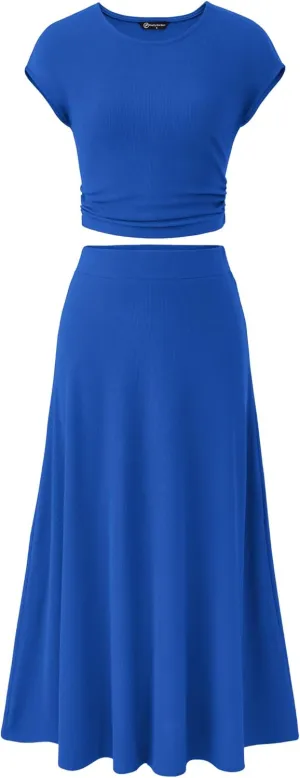 PRETTYGARDEN Smmer Two Piece Skirt Set for Women 2025 Dressy Casual Knit Matching Travel Spring Vacation Lounge Outfits