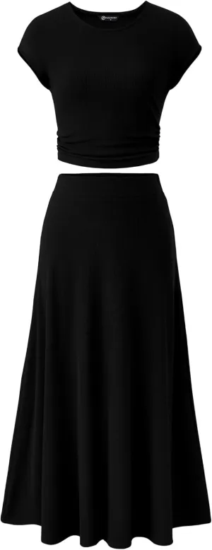 PRETTYGARDEN Smmer Two Piece Skirt Set for Women 2025 Dressy Casual Knit Matching Travel Spring Vacation Lounge Outfits
