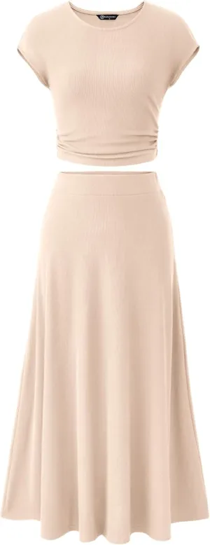 PRETTYGARDEN Smmer Two Piece Skirt Set for Women 2025 Dressy Casual Knit Matching Travel Spring Vacation Lounge Outfits