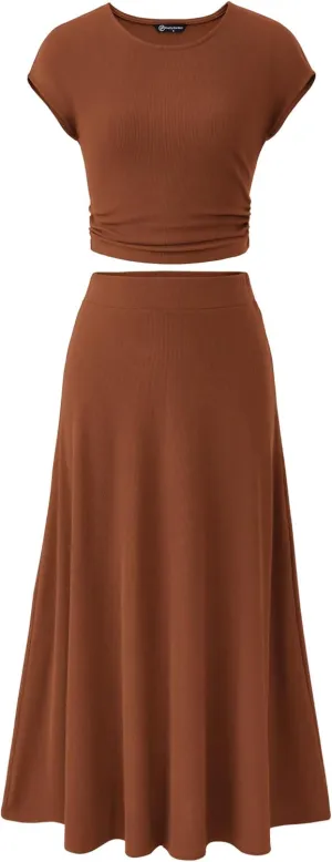 PRETTYGARDEN Smmer Two Piece Skirt Set for Women 2025 Dressy Casual Knit Matching Travel Spring Vacation Lounge Outfits