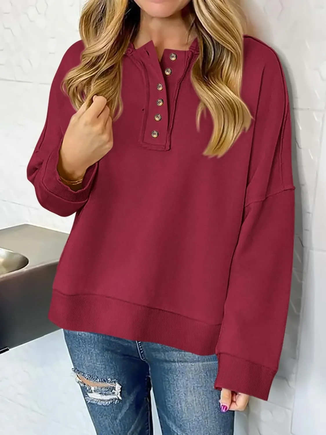 PRETTYGARDEN Womens Cropped Sweatshirt Hoodies Long Sleeve V Neck Button Hooded Pullover Tops 2024 Fall Trendy Outfits
