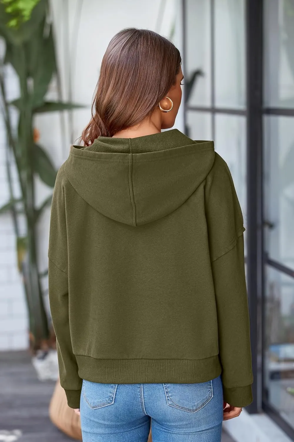 PRETTYGARDEN Womens Cropped Sweatshirt Hoodies Long Sleeve V Neck Button Hooded Pullover Tops 2024 Fall Trendy Outfits