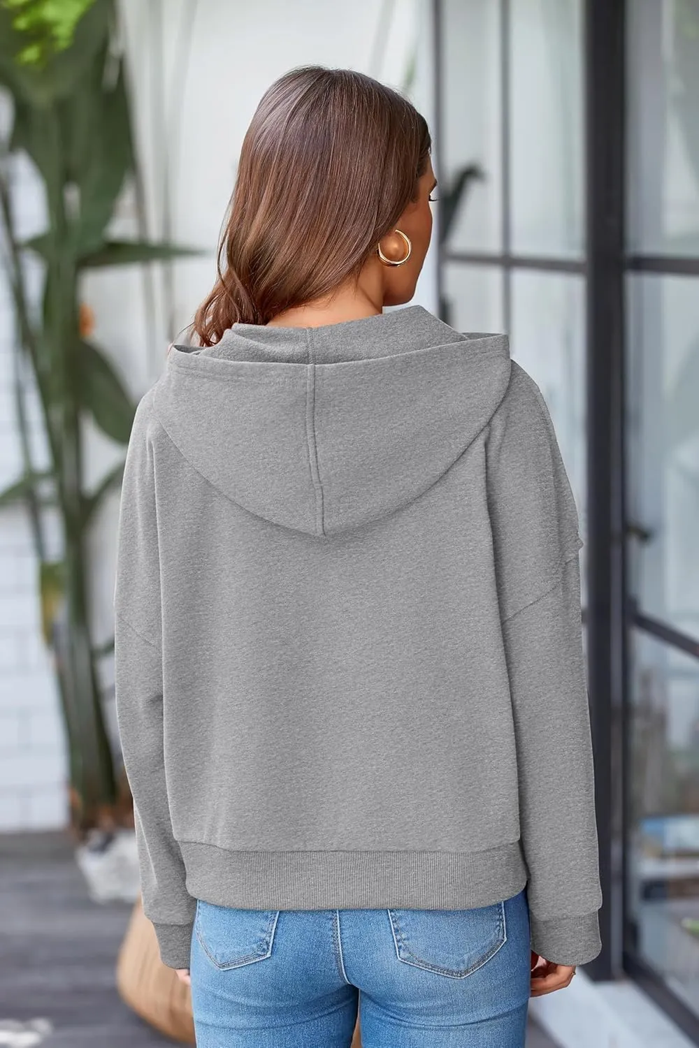 PRETTYGARDEN Womens Cropped Sweatshirt Hoodies Long Sleeve V Neck Button Hooded Pullover Tops 2024 Fall Trendy Outfits