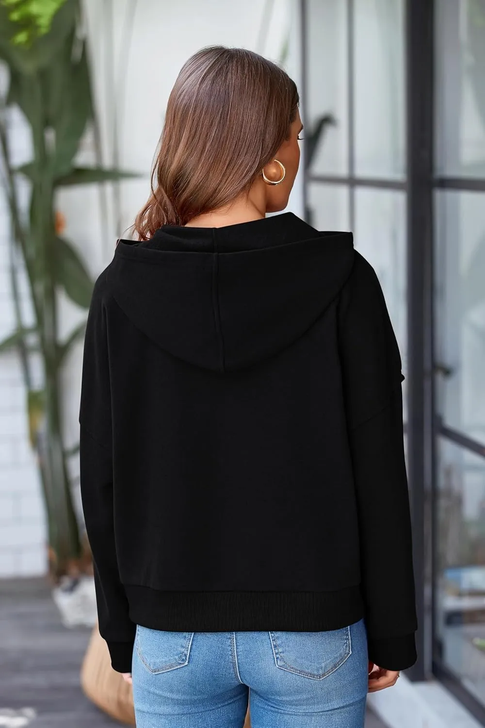 PRETTYGARDEN Womens Cropped Sweatshirt Hoodies Long Sleeve V Neck Button Hooded Pullover Tops 2024 Fall Trendy Outfits