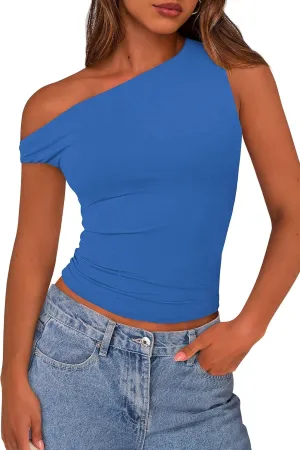 PRETTYGARDEN Women's Off The Shoulder Crop Tank Tops 2025 Summer Trendy Casual Sleeveless Ruched Fitted Going Out Shirts