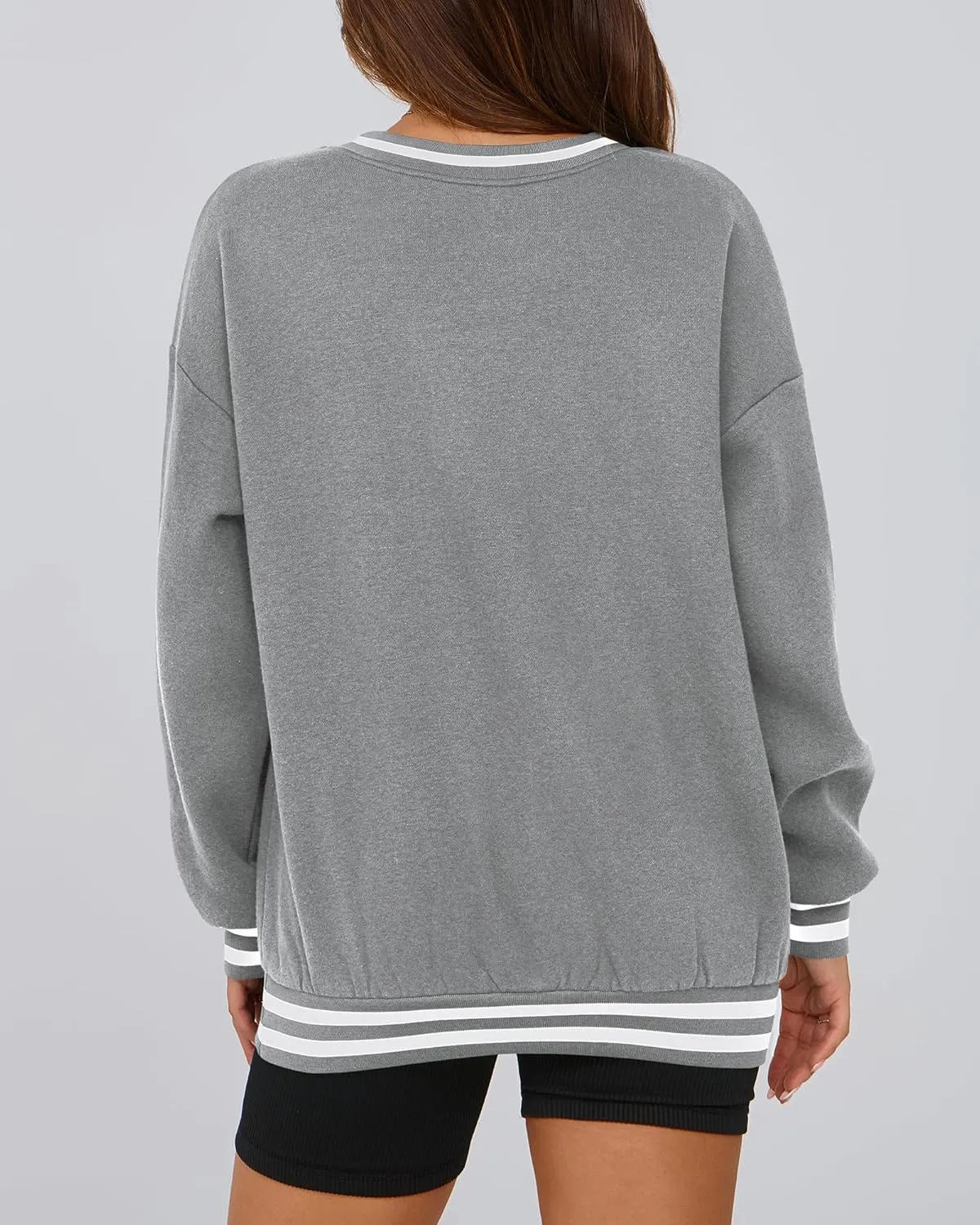 PRETTYGARDEN Women's Oversized Sweatshirts Casual Long Sleeve Stripes Knit V Neck Pullover Top Spring Teens Preppy Clothes
