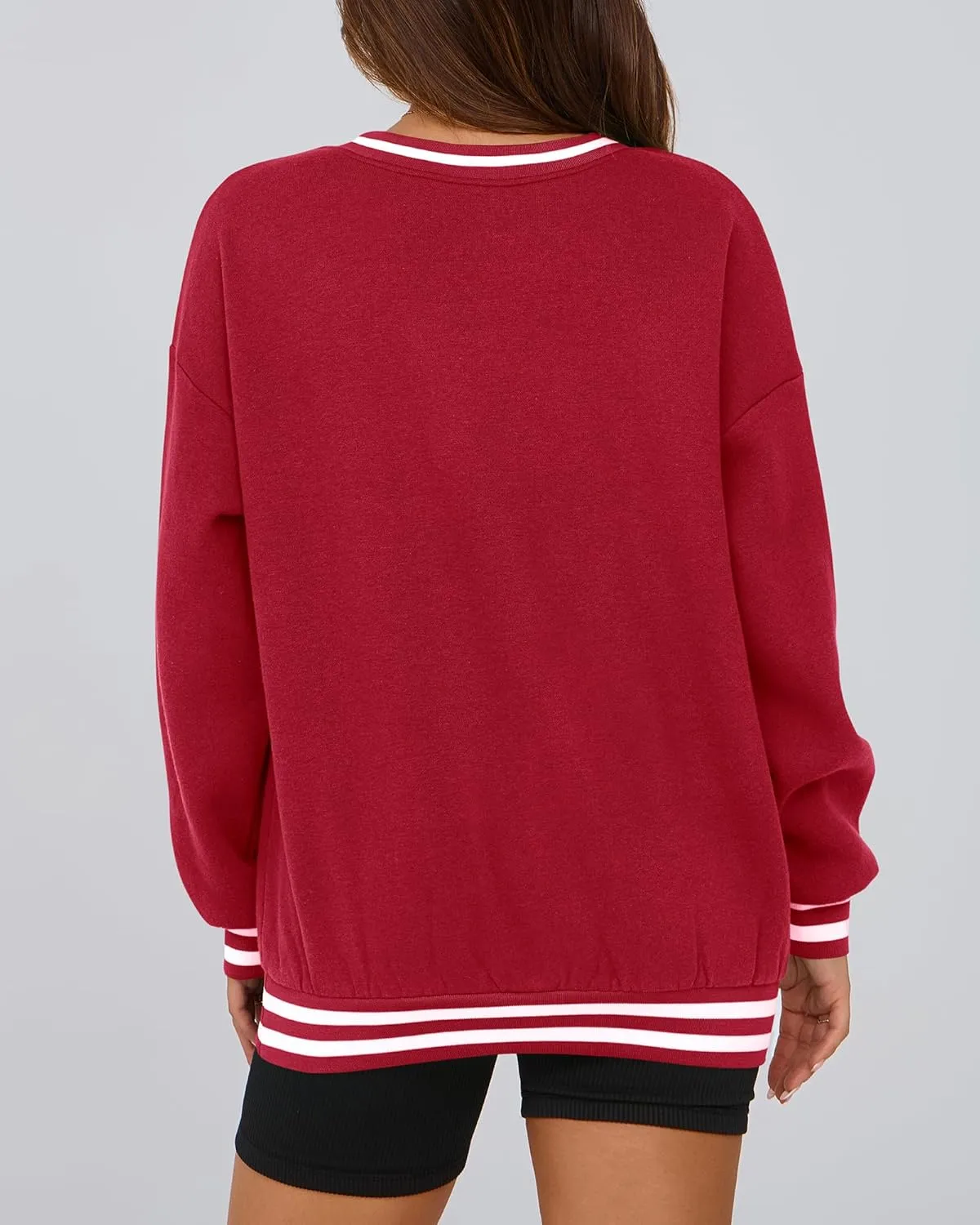 PRETTYGARDEN Women's Oversized Sweatshirts Casual Long Sleeve Stripes Knit V Neck Pullover Top Spring Teens Preppy Clothes