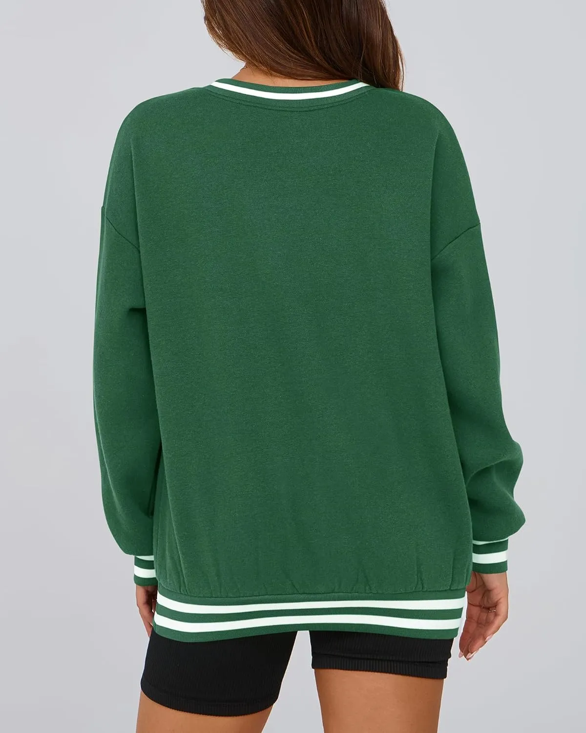 PRETTYGARDEN Women's Oversized Sweatshirts Casual Long Sleeve Stripes Knit V Neck Pullover Top Spring Teens Preppy Clothes