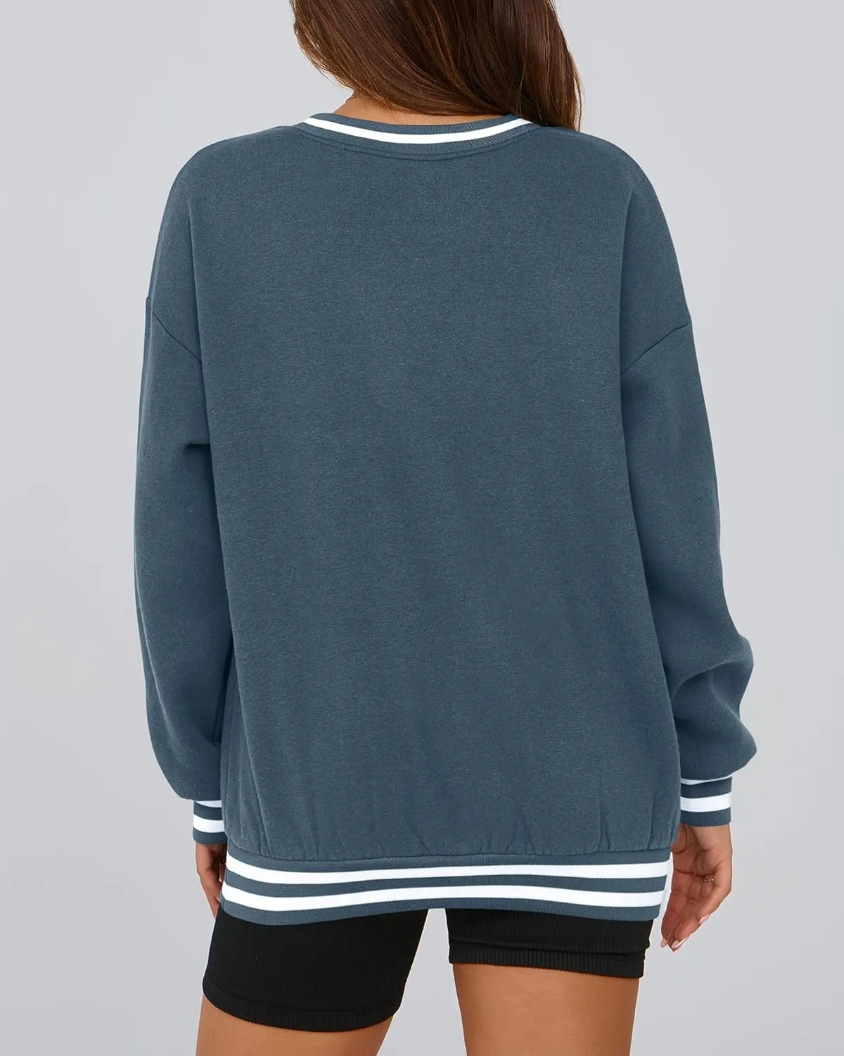 PRETTYGARDEN Women's Oversized Sweatshirts Casual Long Sleeve Stripes Knit V Neck Pullover Top Spring Teens Preppy Clothes