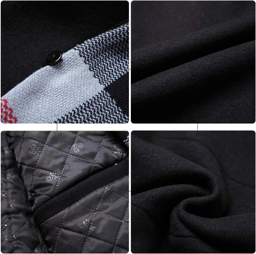 PRIJOUHE Men's Wool Coat Winter Coat Slim Medium Long Coats Overcoat Male