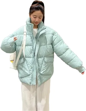 Pulcykp Women's Down Jackets Coat Stand Collar Thicken Warm Puffer Cotton Padded Outwear