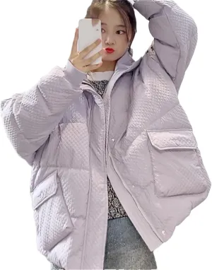 Pulcykp Women's Down Jackets Coat Stand Collar Thicken Warm Puffer Cotton Padded Outwear
