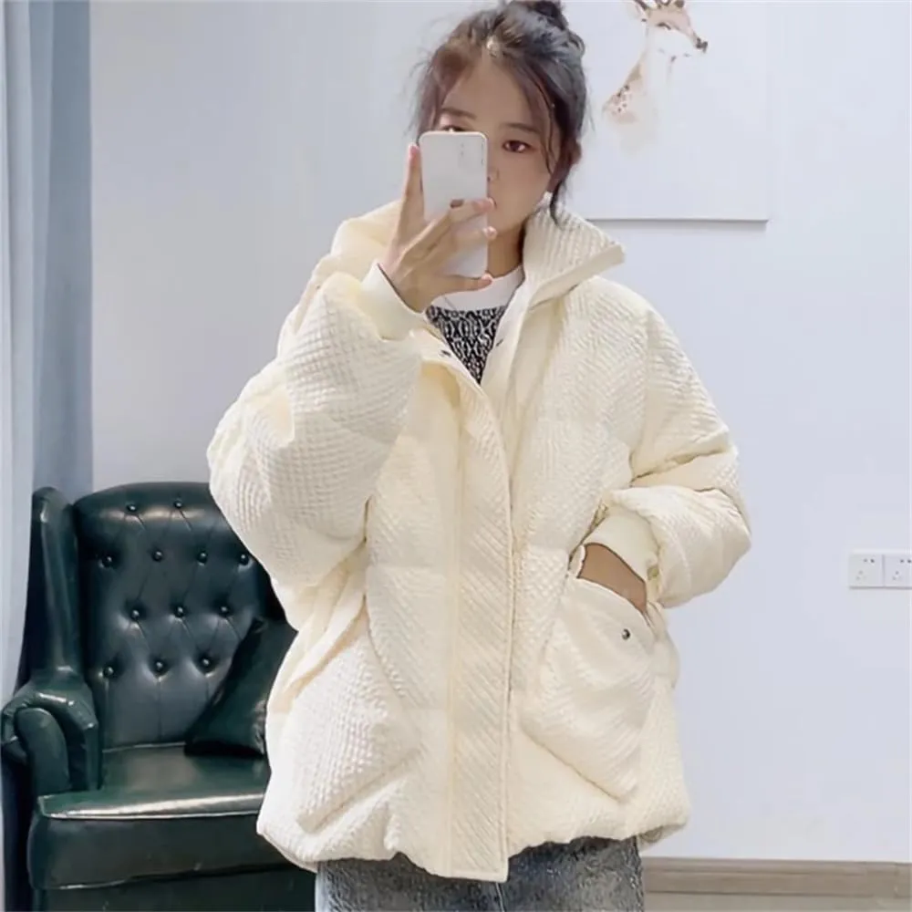 Pulcykp Women's Down Jackets Coat Stand Collar Thicken Warm Puffer Cotton Padded Outwear