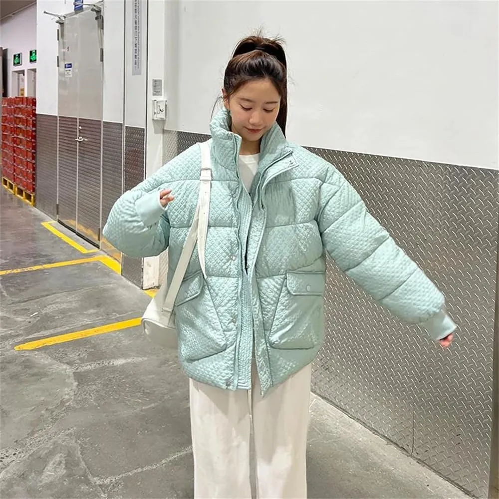 Pulcykp Women's Down Jackets Coat Stand Collar Thicken Warm Puffer Cotton Padded Outwear