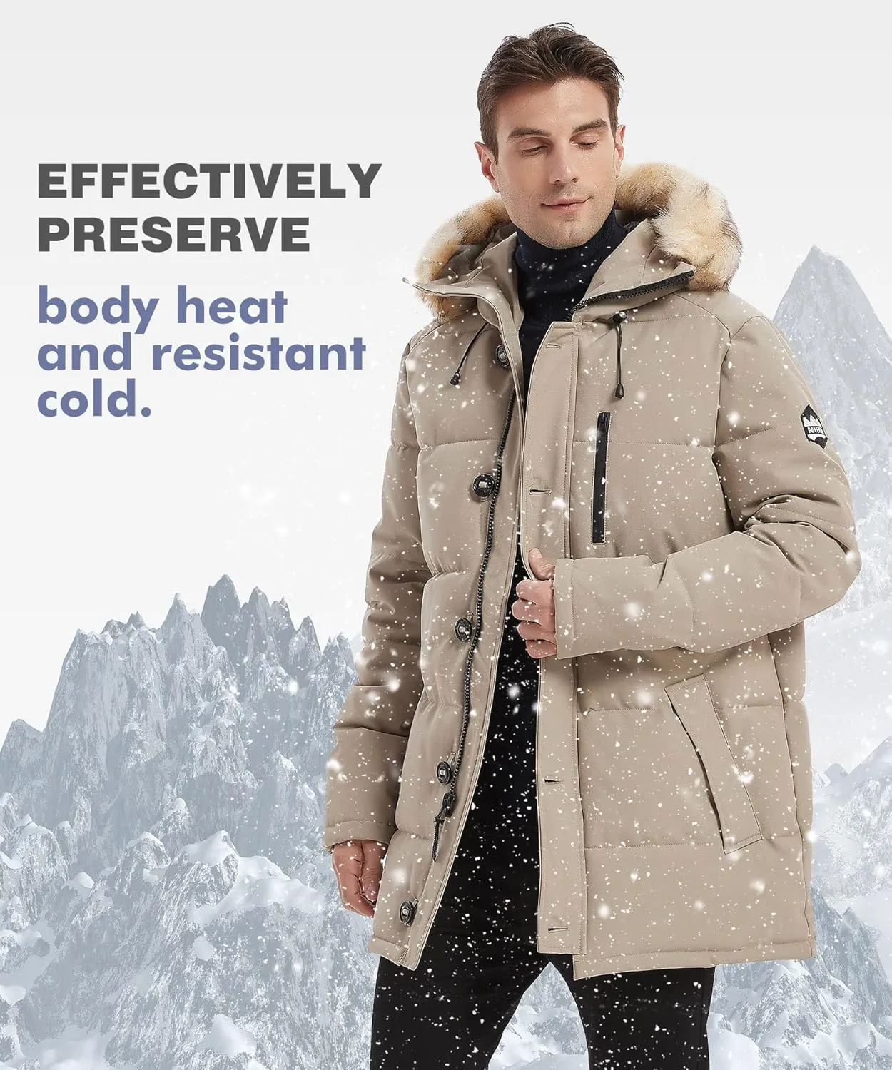 PUREMSX Winter Coat for Men, Warm Windproof Insulated Thick Outdoor Padded Parka Jackets