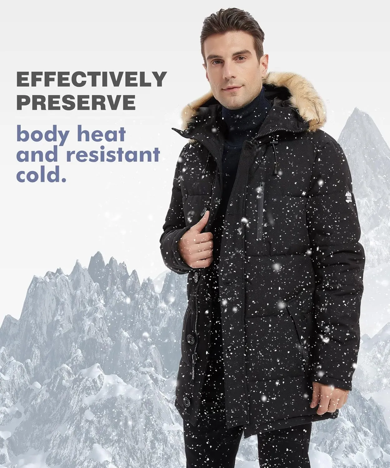 PUREMSX Winter Coat for Men, Warm Windproof Insulated Thick Outdoor Padded Parka Jackets