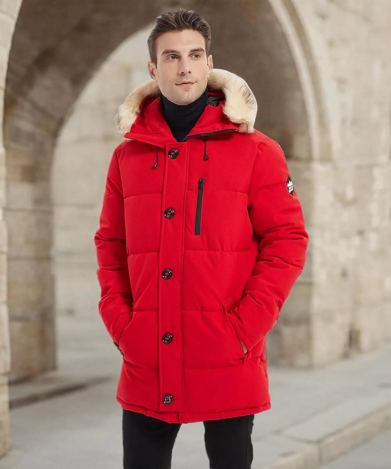 PUREMSX Winter Coat for Men, Warm Windproof Insulated Thick Outdoor Padded Parka Jackets