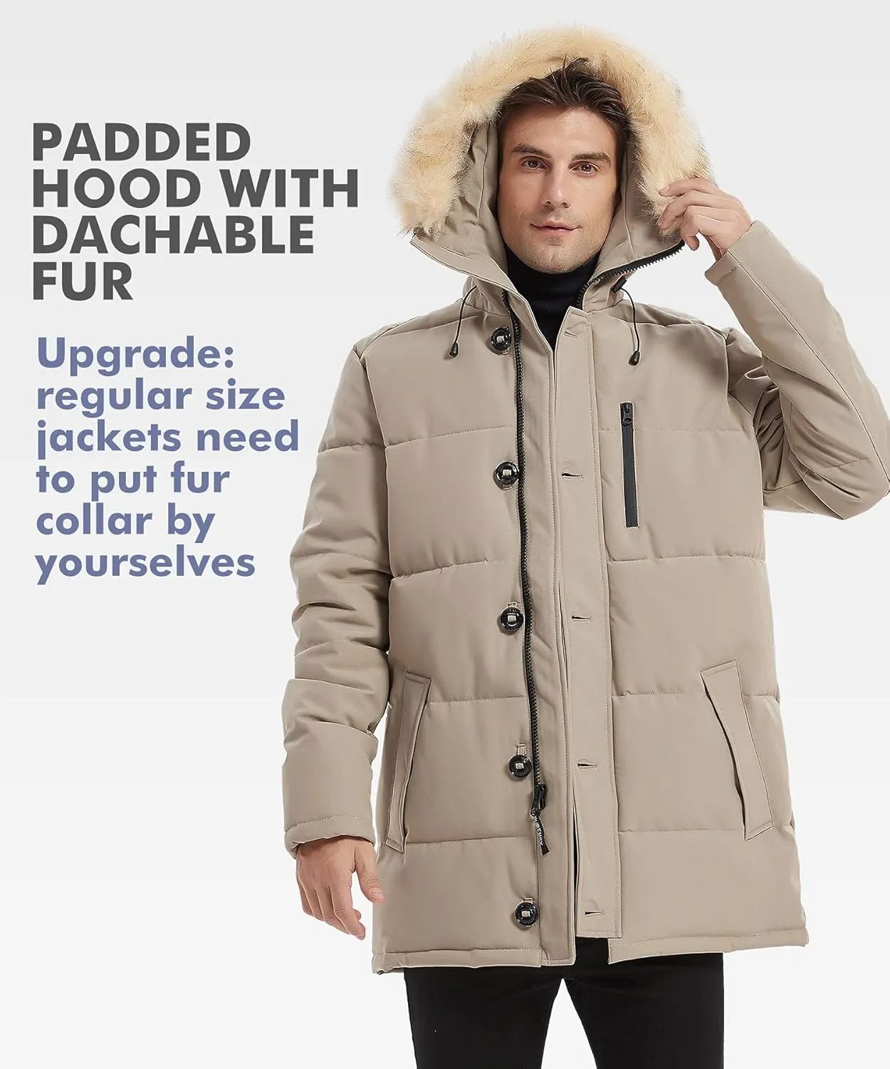 PUREMSX Winter Coat for Men, Warm Windproof Insulated Thick Outdoor Padded Parka Jackets
