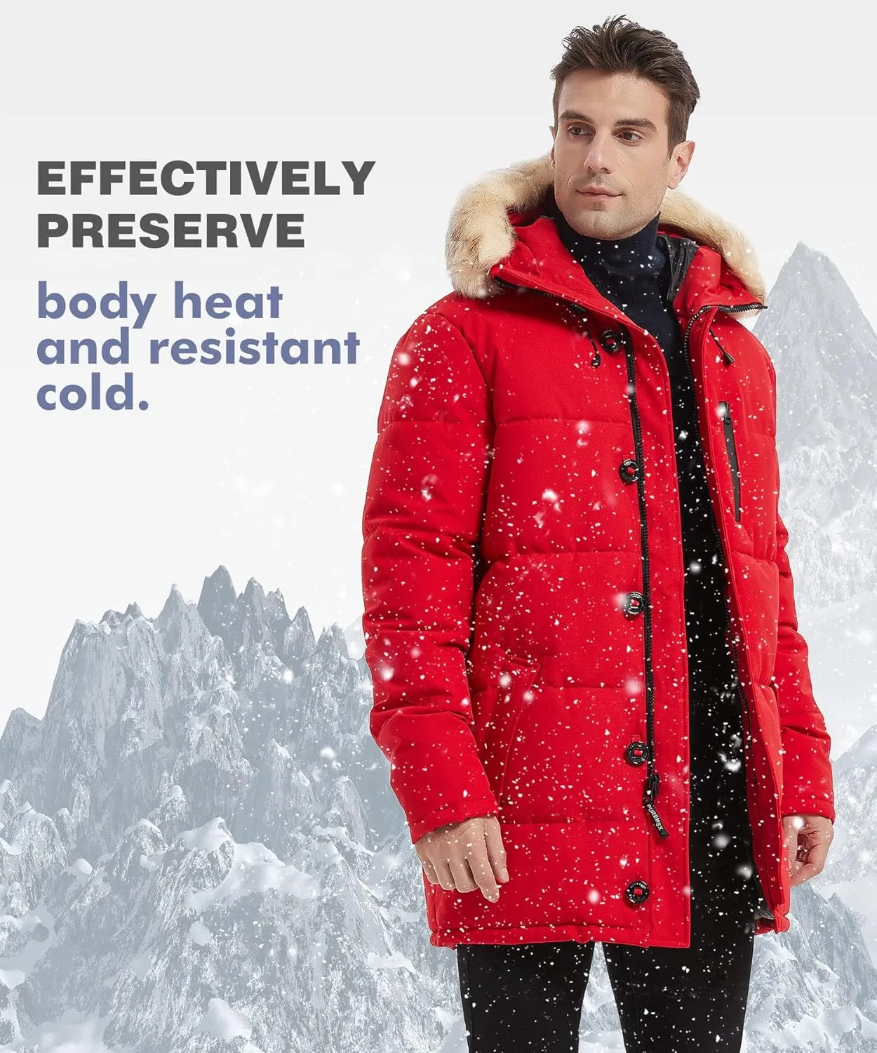 PUREMSX Winter Coat for Men, Warm Windproof Insulated Thick Outdoor Padded Parka Jackets
